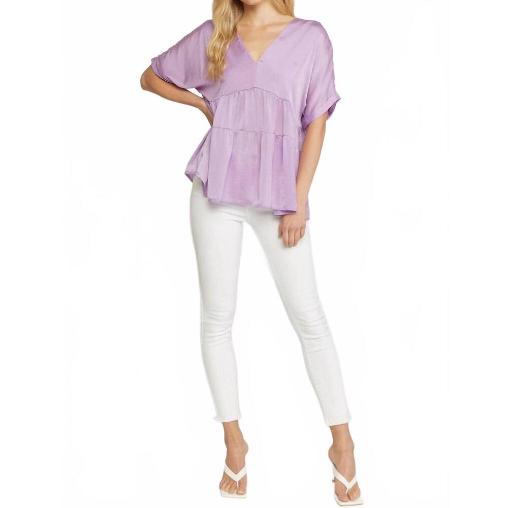 entro Lavender Tiered V-Neck Short Sleeve Peasant Top